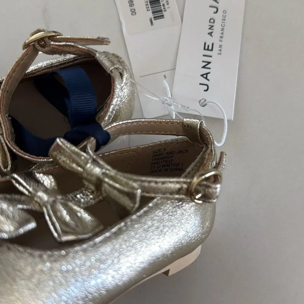 Janie and Jack Metallic Bow Ballet Flat in Gold Size 5